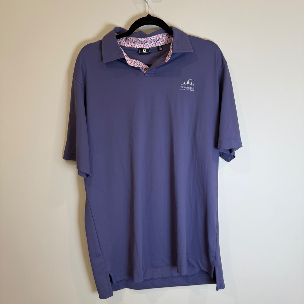 FootJoy Golf Polo Shirt Mens Large Purple Derryfield Country Club Floral